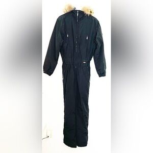 Post Card Ski Suit Faux Fur Trim Hoodie Women Size 6 Black Pockets